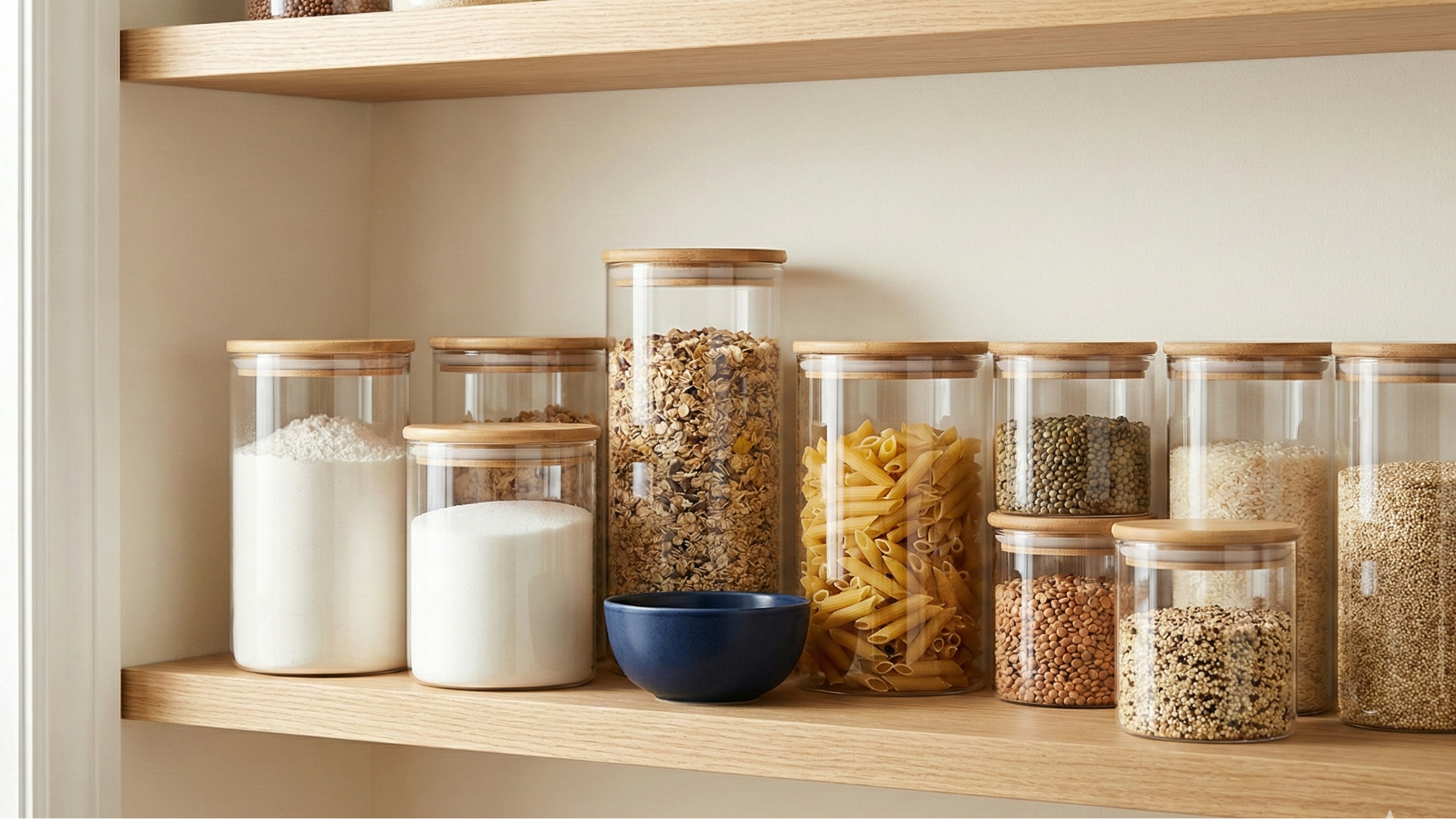 Airtight pantry canisters for dry food storage and kitchen organization