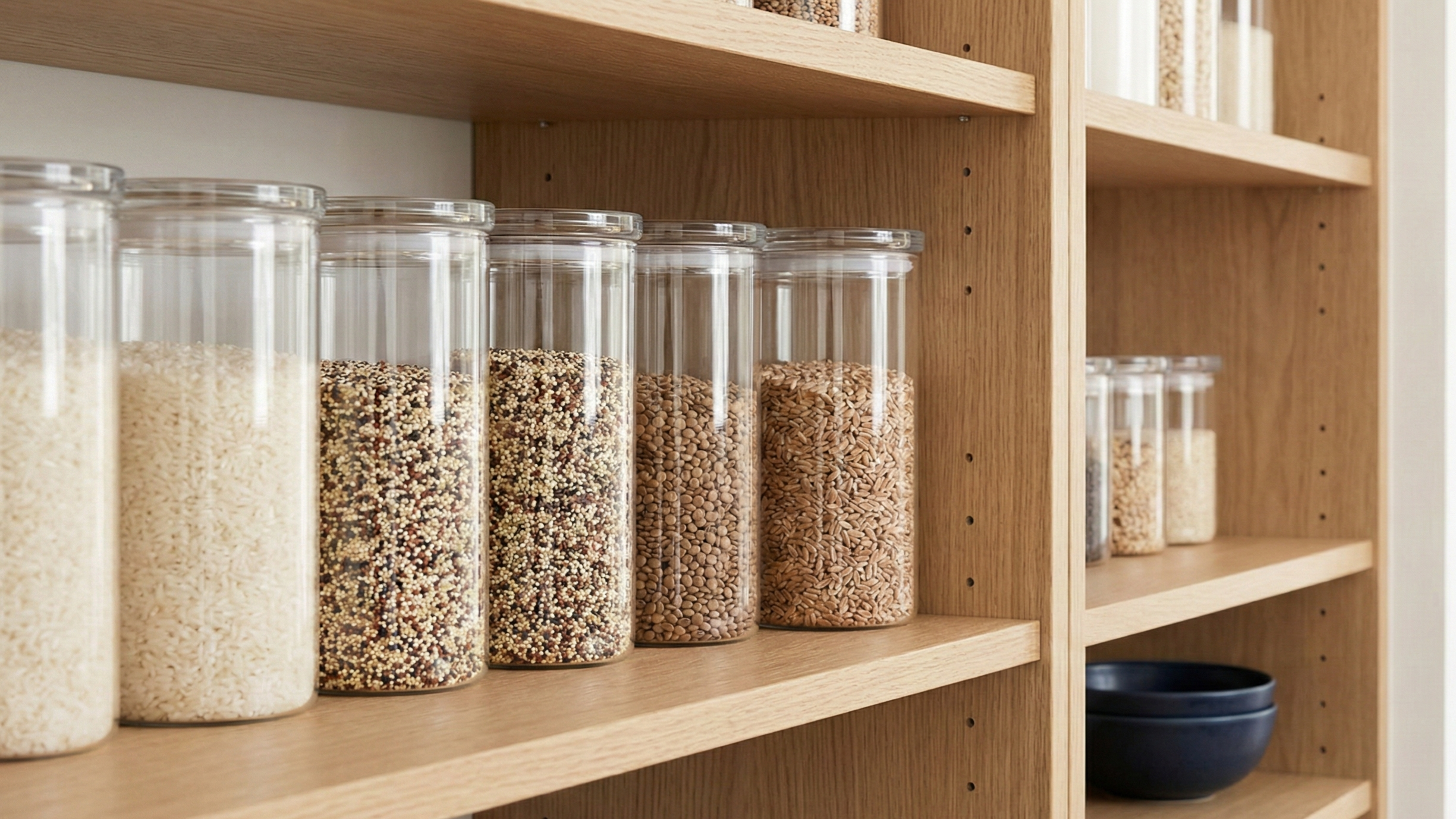 Airtight rice and grain storage containers for pantry organization
