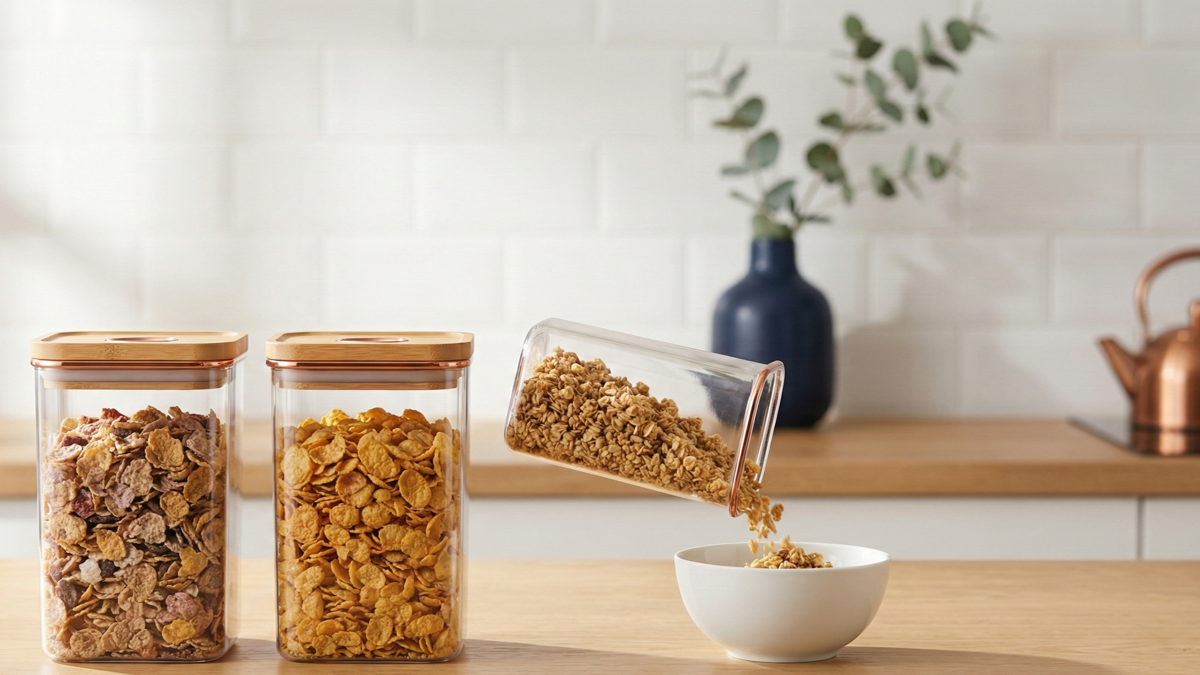 Airtight cereal containers for pantry storage and organized dry food systems