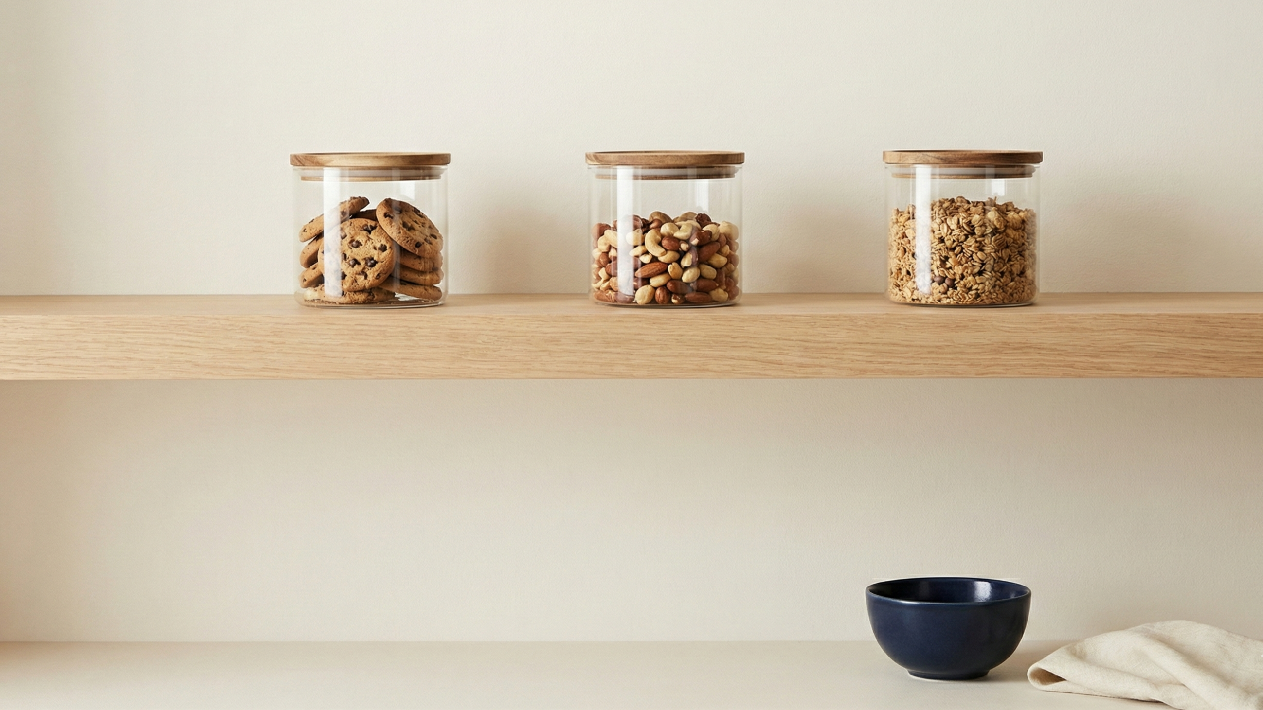 Glass snack storage jars for pantry and countertop organization