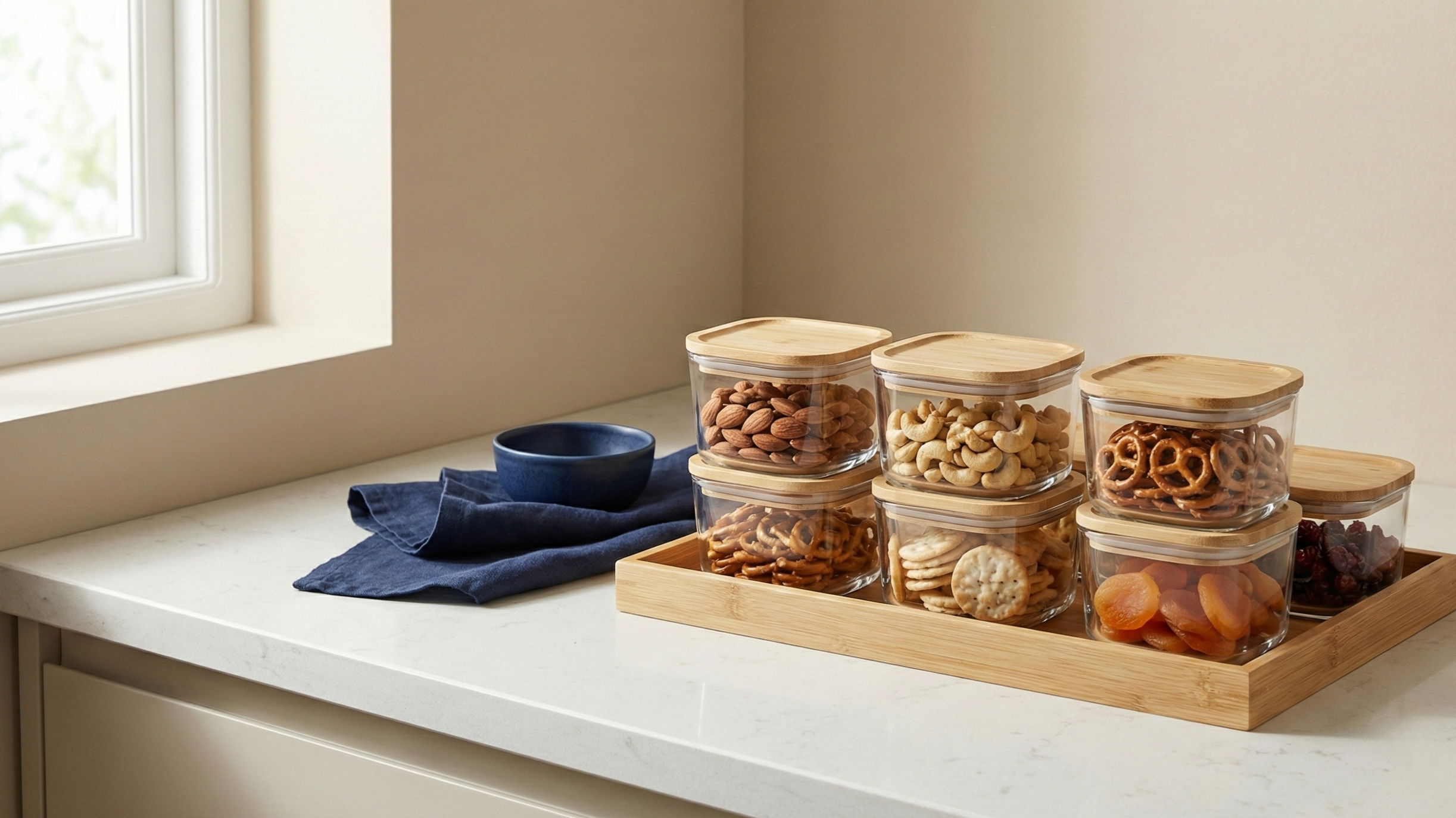 Snack containers and organizers for pantry and lunch storage