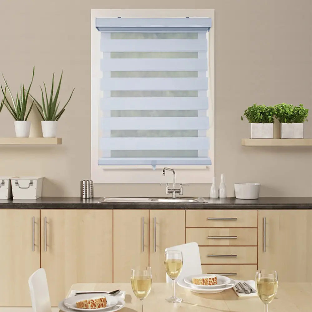 ITY CDNW-1 33 Olivia Stone Cordless Polyester Zebra Day-Night Blind 33"x84" in White