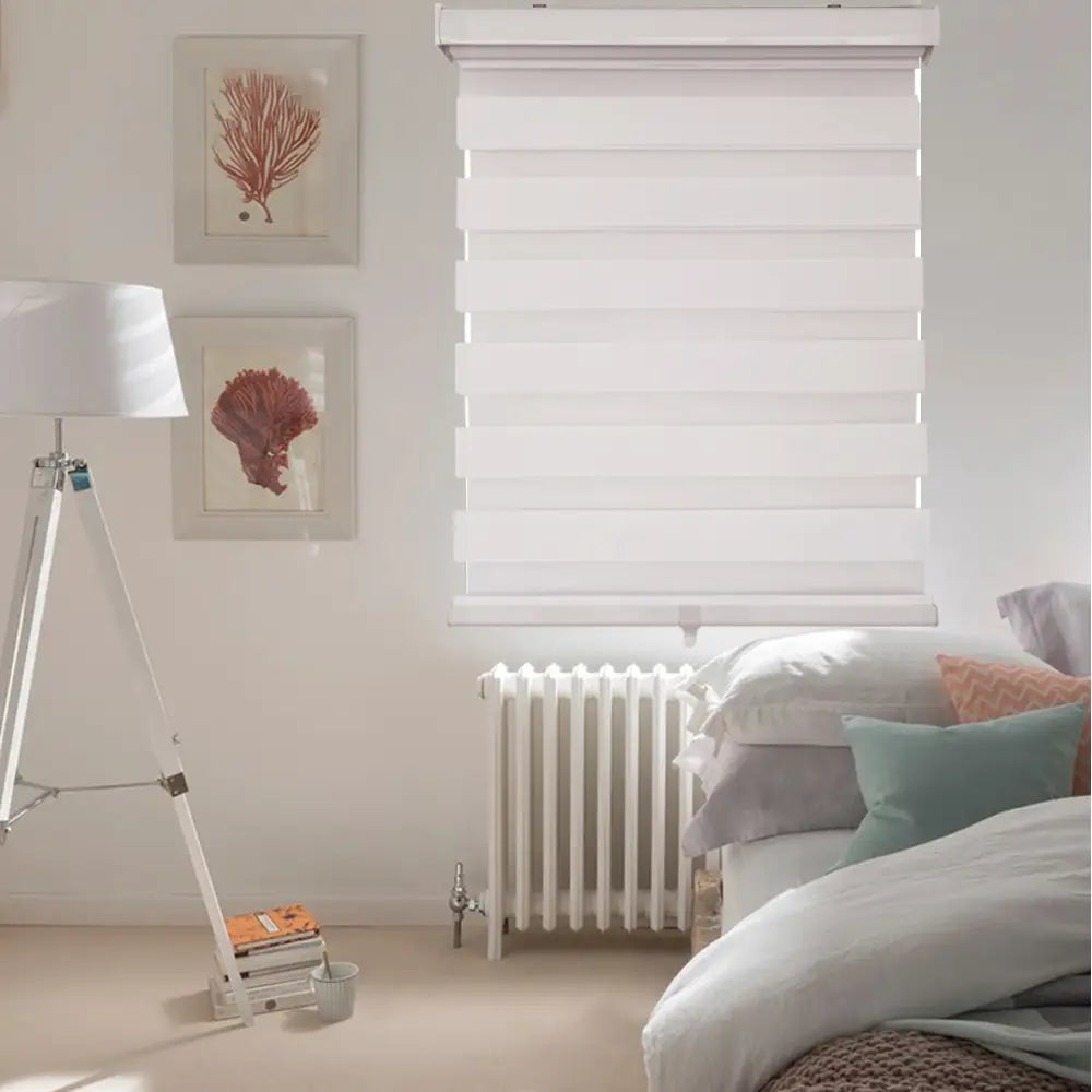 ITY CDNW-1 72 Olivia Stone Cordless Polyester Zebra Day-Night Blind 72"x84" in White