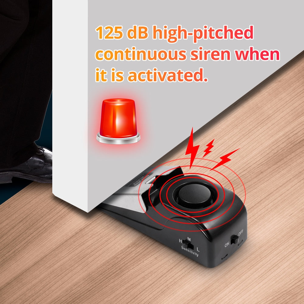 Home Security Door Stop Alarm 125db Door Block Vibration Alarm Portable Door Alarm Stopper Doorstop for Traveling Security