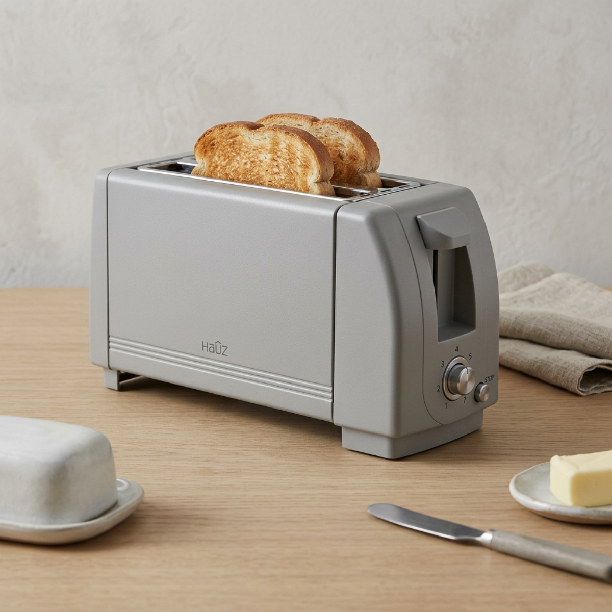 HAUZ ATS7154 4 Slice Toaster Long slot Grey