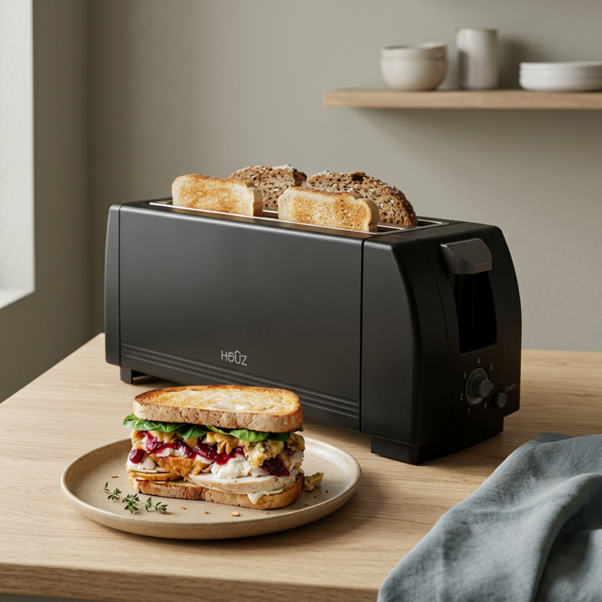 HAUZ ATS772 4 Slice Toaster Long slot Black