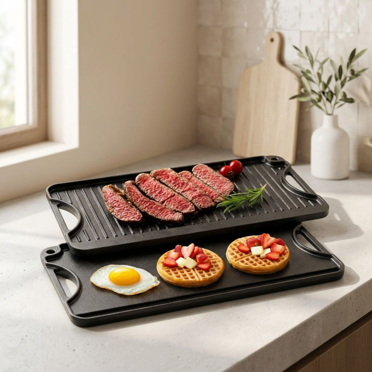 VEVOR 20x10 in Reversible Grill Griddle Pre-Seasoned BBQ Pan Cast Iron