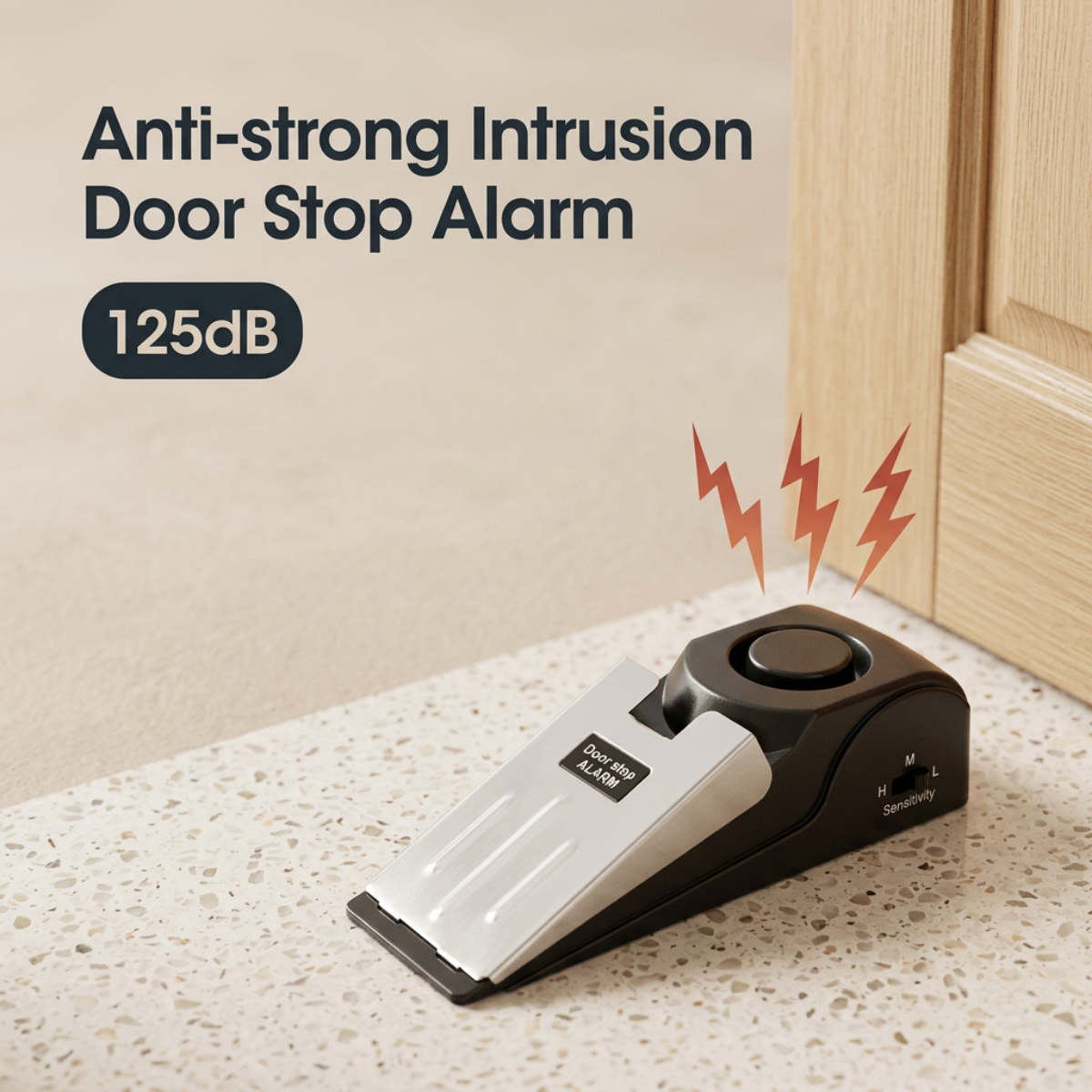 Home Security Door Stop Alarm 125db Door Block Vibration Alarm Portable Door Alarm Stopper Doorstop for Traveling Security