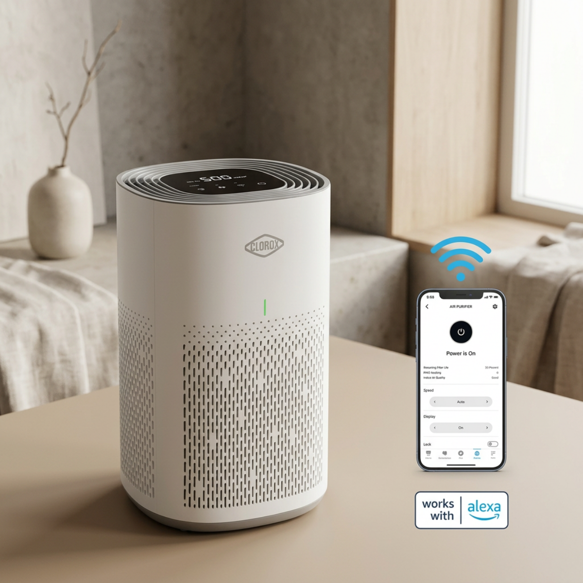 CLOROX 11031 Alexa Smart Medium Room True HEPA Air Purifier