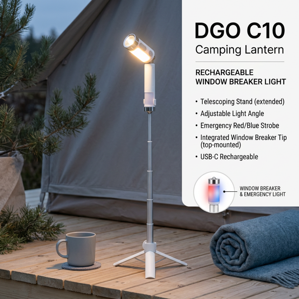 DGO C10 Camping Lantern Rechargeable Window Breaker Light