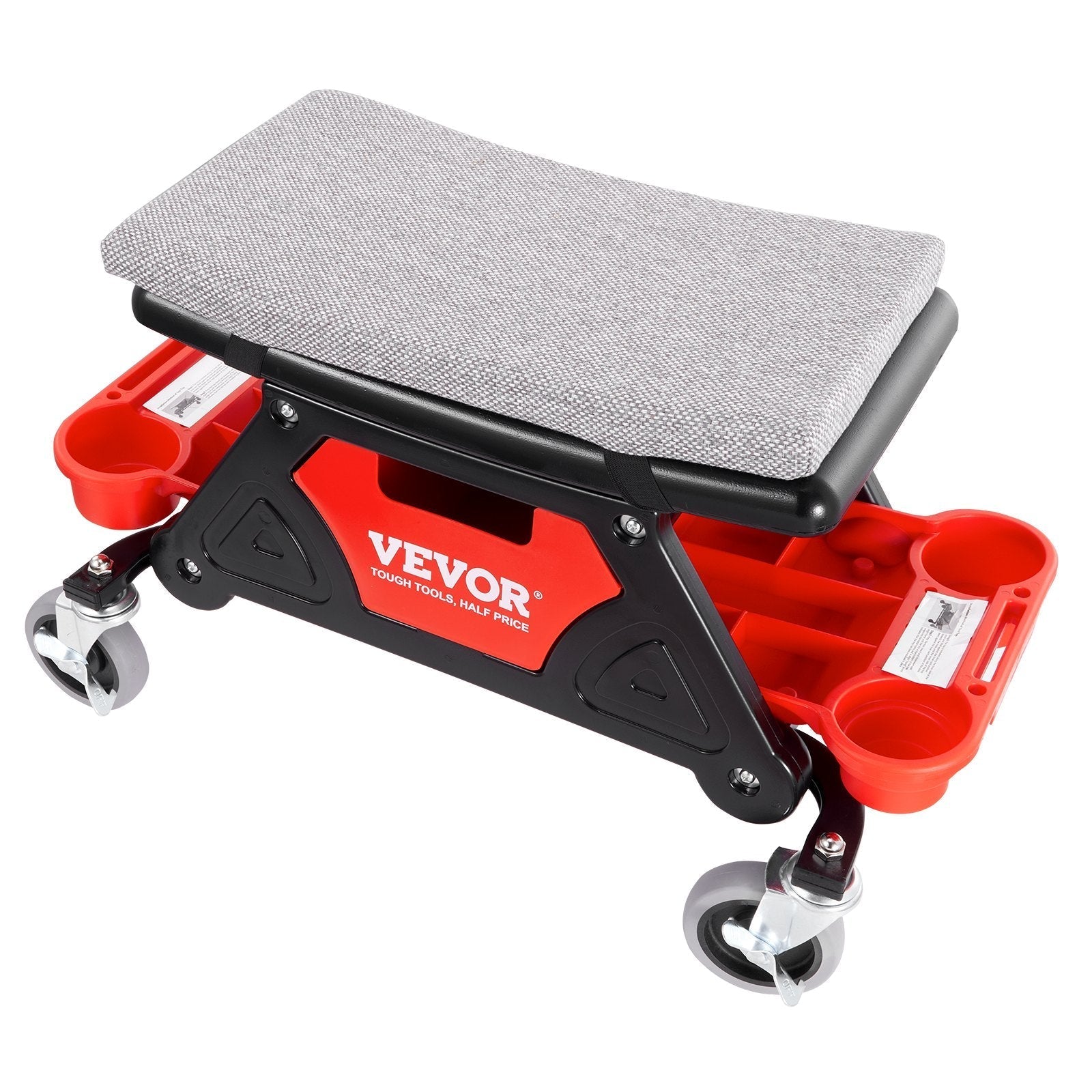 VEVOR Mechanics Stool, 300 LBS Capacity Rolling Mechanic Seat with 4" Wheels, with Three Slide Out Tool Trays and Drawer, Heavy Duty Roller Creeper Seat for Home Garage DIY Automotive