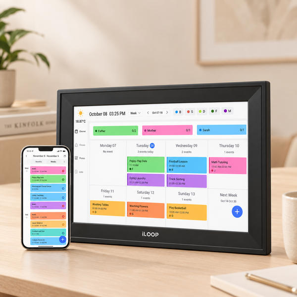 iLoop Calendrier numérique et cadre photo Wi-Fi à écran tactile de 10,1 po, 32 Go