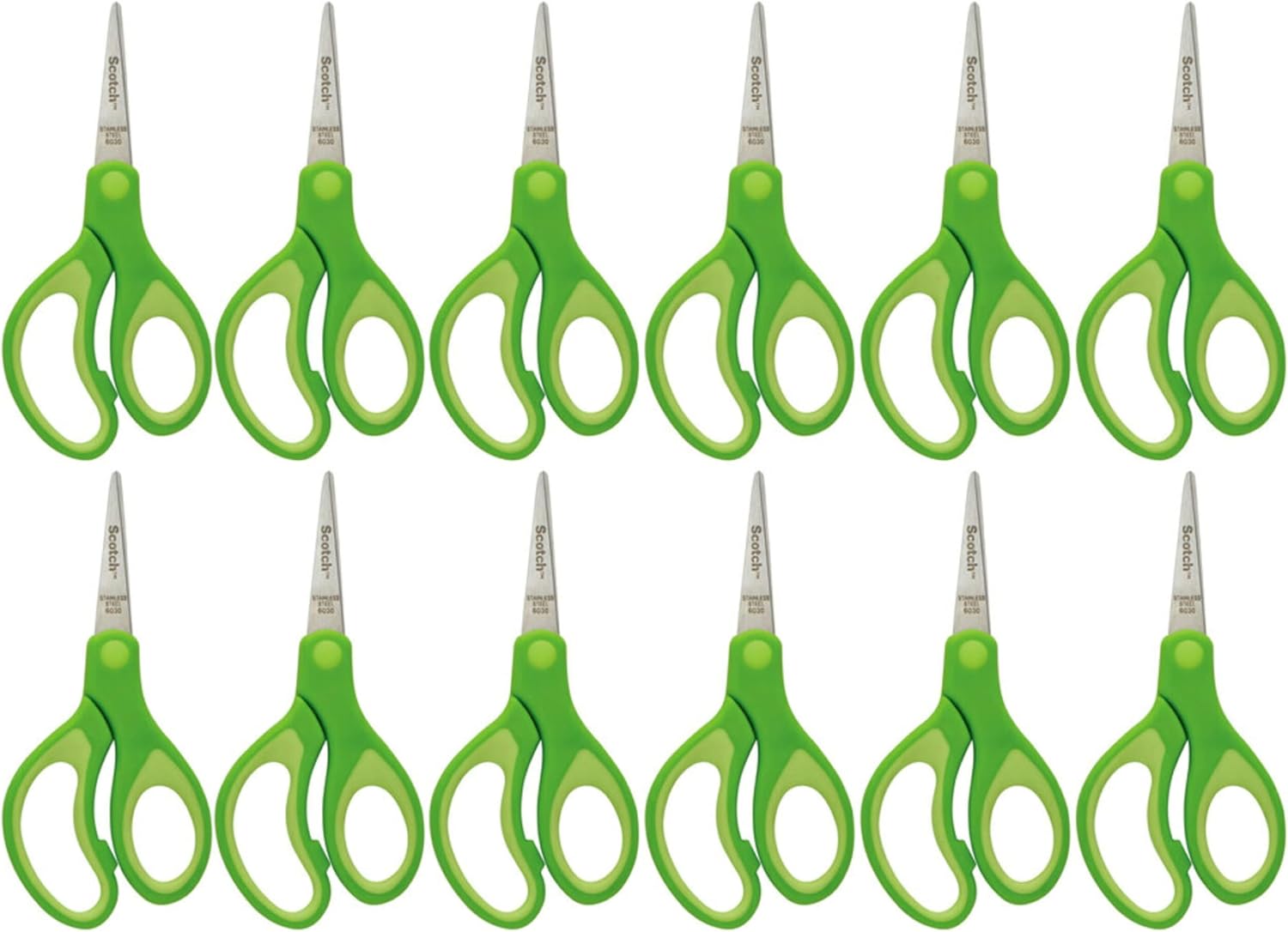 Scotch 5-Inch Soft Touch Pointed Kid Scissors, 12 Count Teacher Pack, Green (1442P-12)