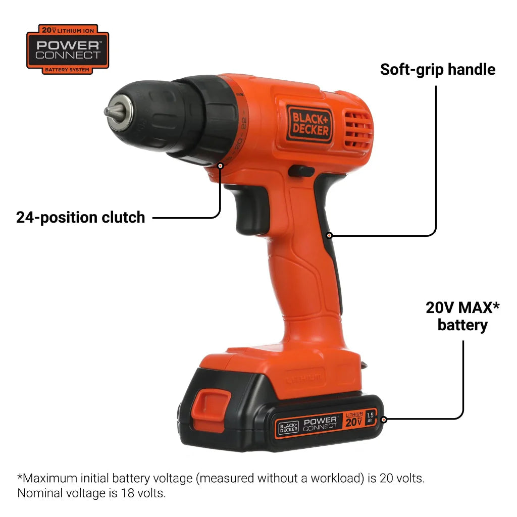 BLACK+DECKER BDC120VA 20V MAX* POWERCONNECT Cordless Drill/Driver with 100-Piece Kit
