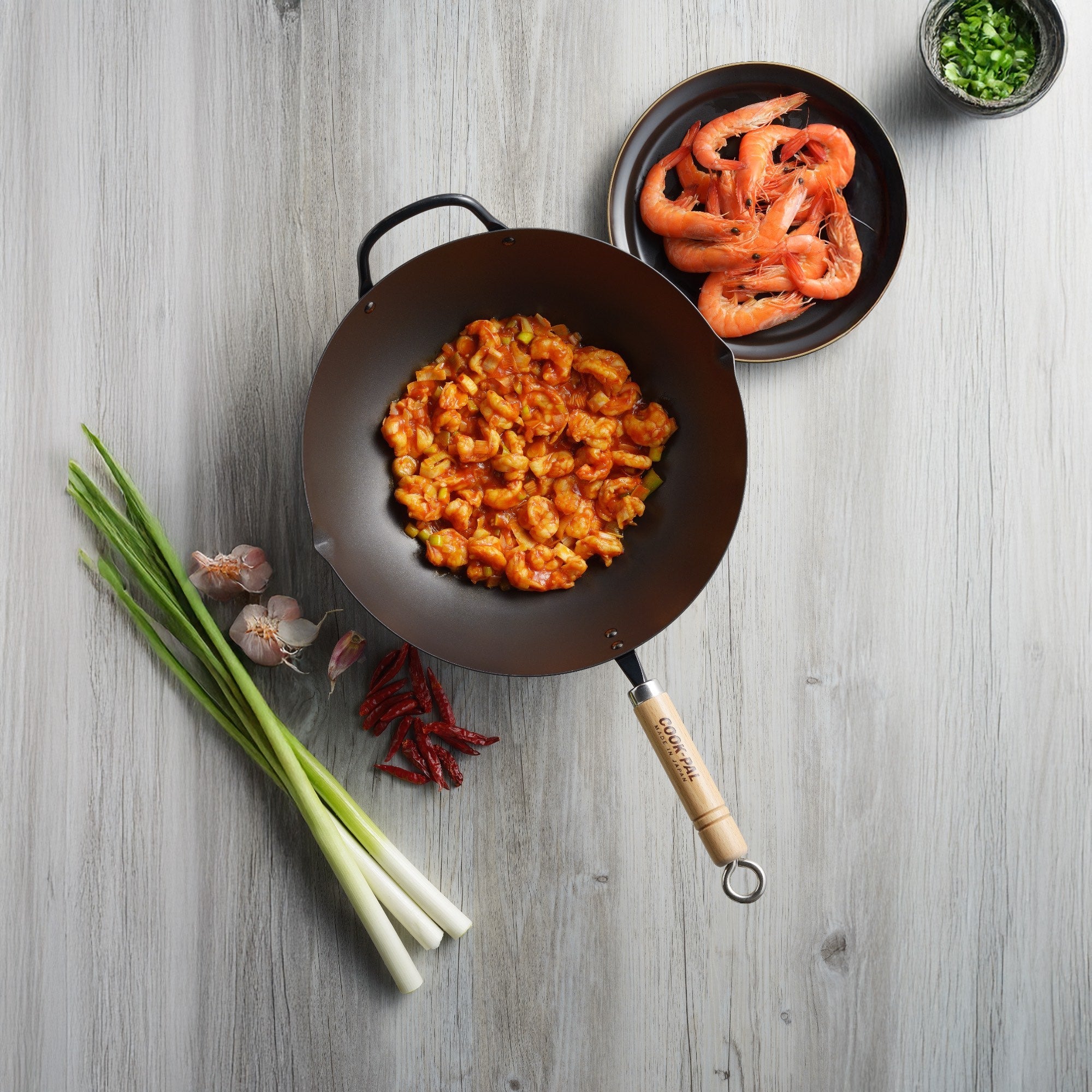 Yoshikawa Carbon Cook-Pal Ren Nitrided Carbon Steel Wok 36cm