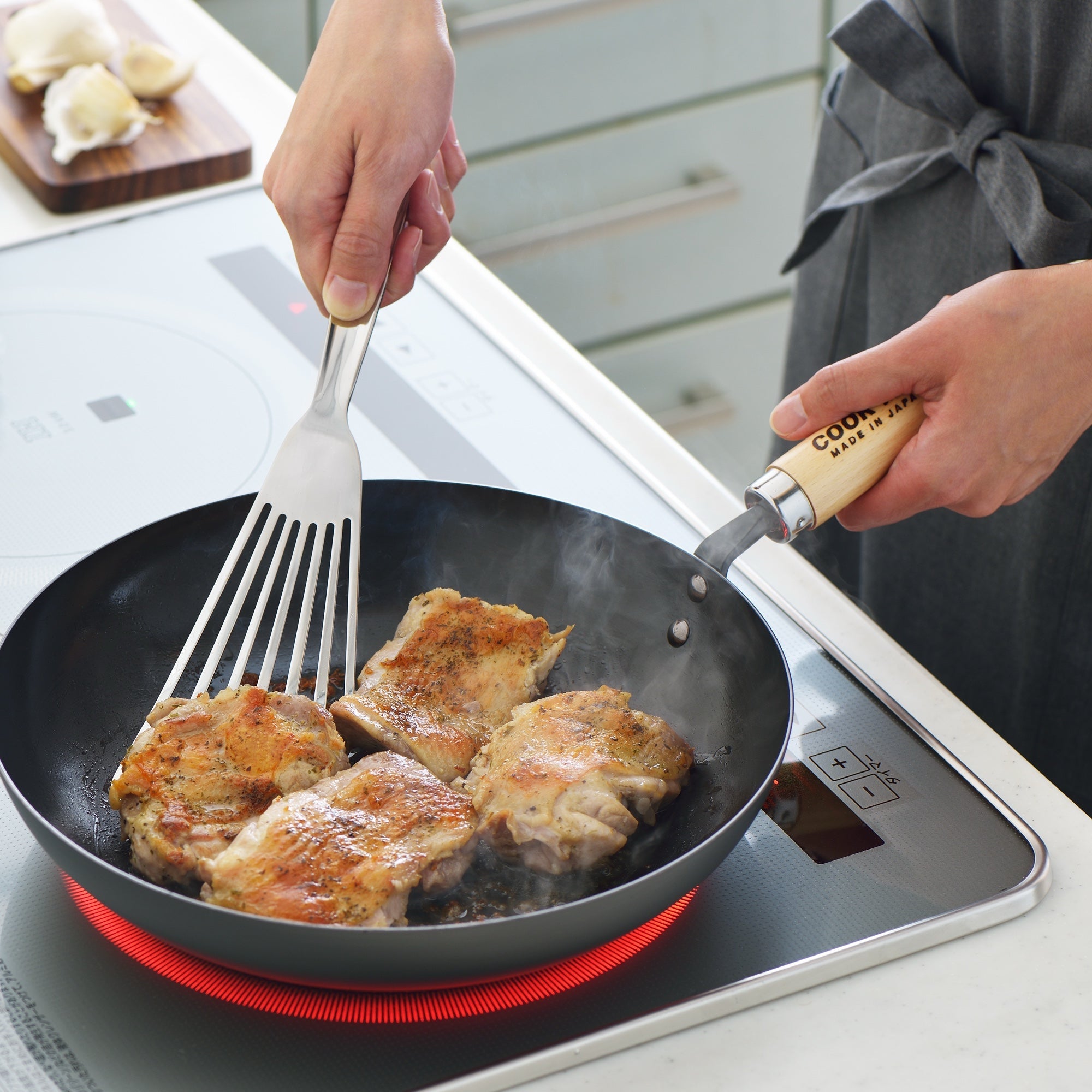 Yoshikawa Cook-Pal Ren Nitrided Carbon Steel Deep Frying Pan 24cm