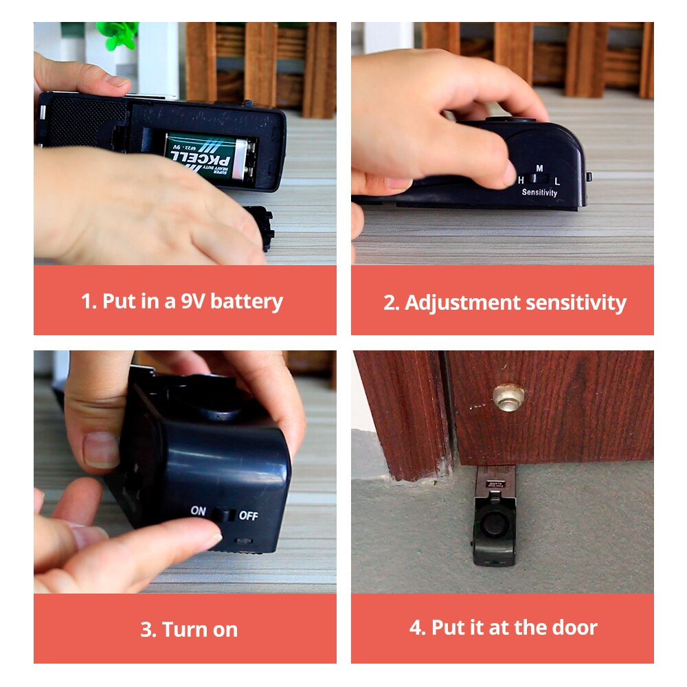 Home Security Door Stop Alarm 125db Door Block Vibration Alarm Portable Door Alarm Stopper Doorstop for Traveling Security