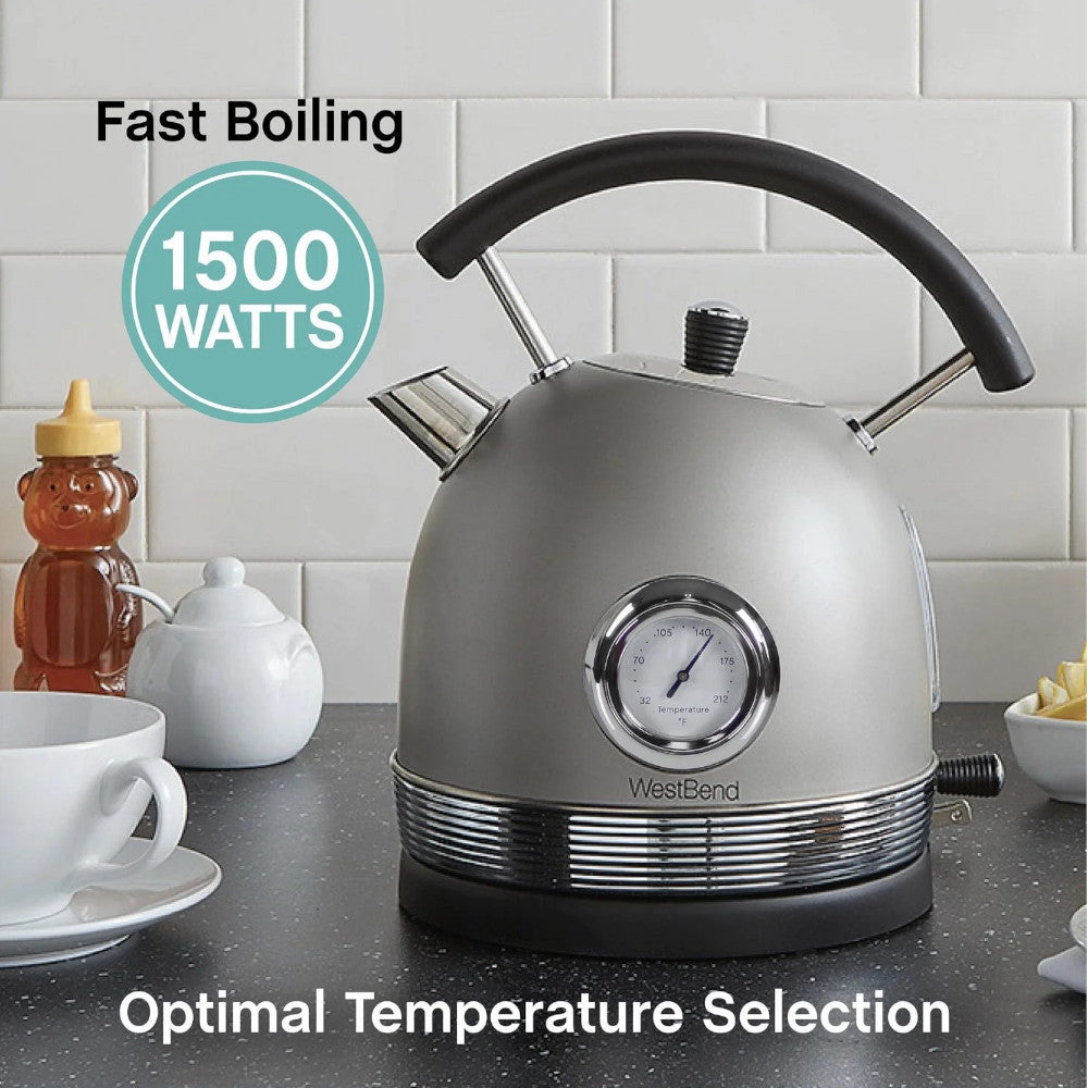 West Bend KTWBRTGR13 1.7L Retro Style Stainless Steel Electric Kettle