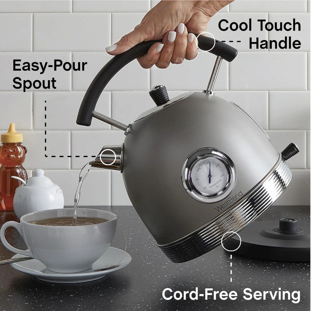 West Bend KTWBRTGR13 1.7L Retro Style Stainless Steel Electric Kettle