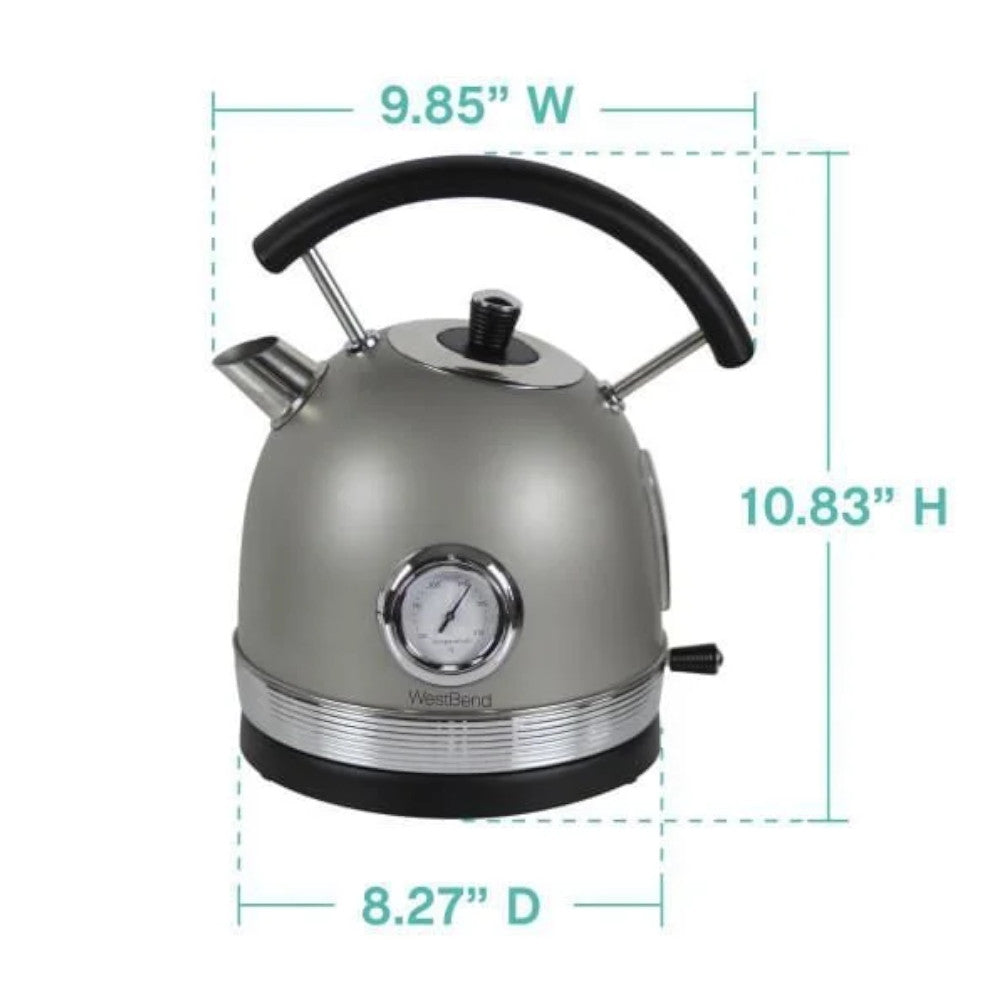 West Bend KTWBRTGR13 1.7L Retro Style Stainless Steel Electric Kettle