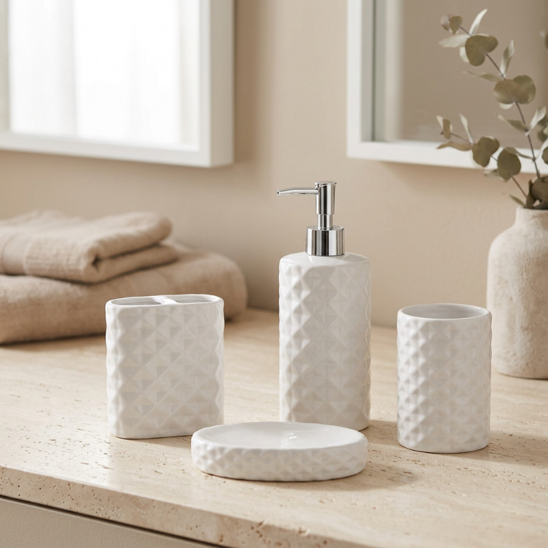 ITY 4 Piece Ceramic Diamond Pattern Bathroom Set - 70081SET