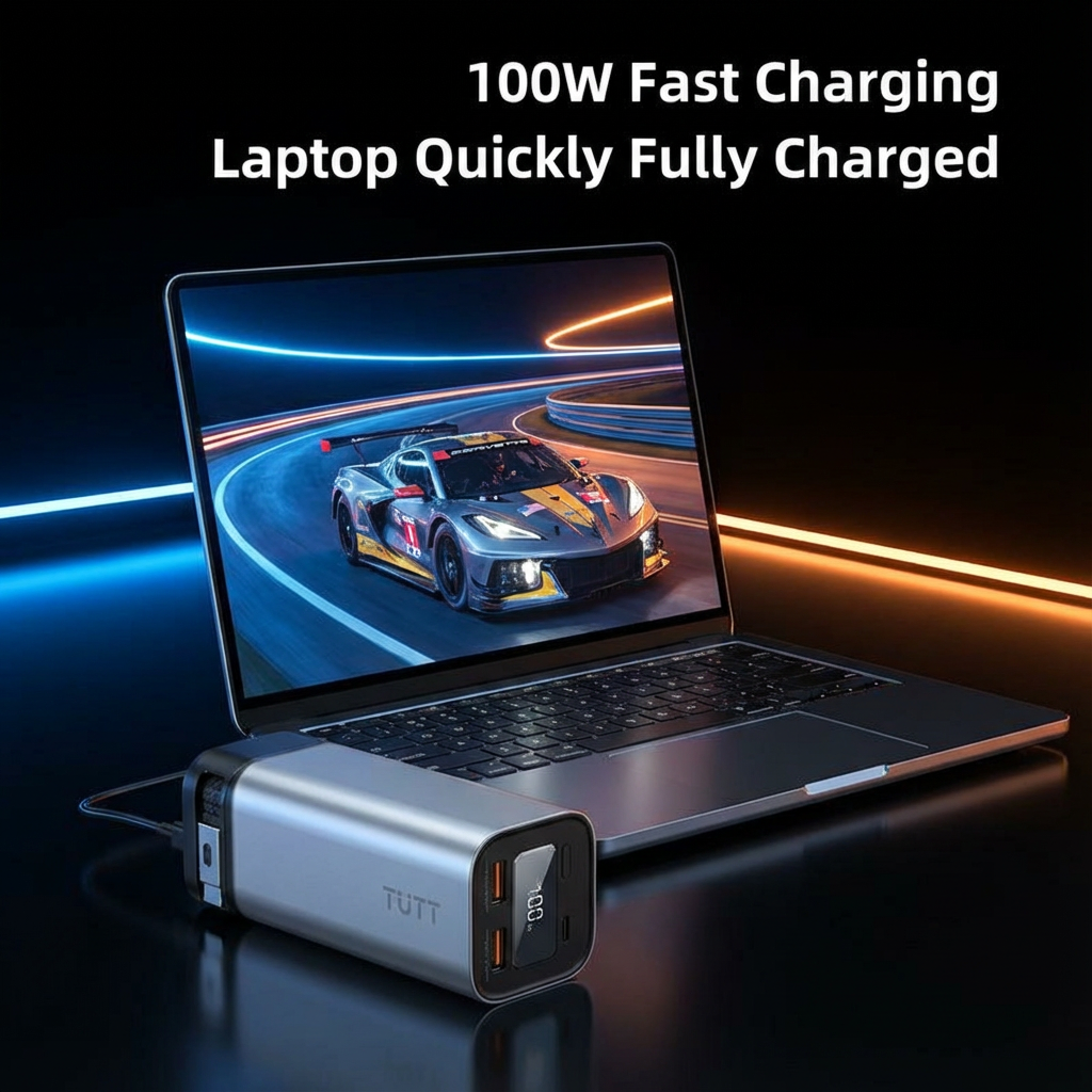 TUTT Monitor, Laptop Power Bank 100W 20,000mAh Retractable Cable LCD Display L1