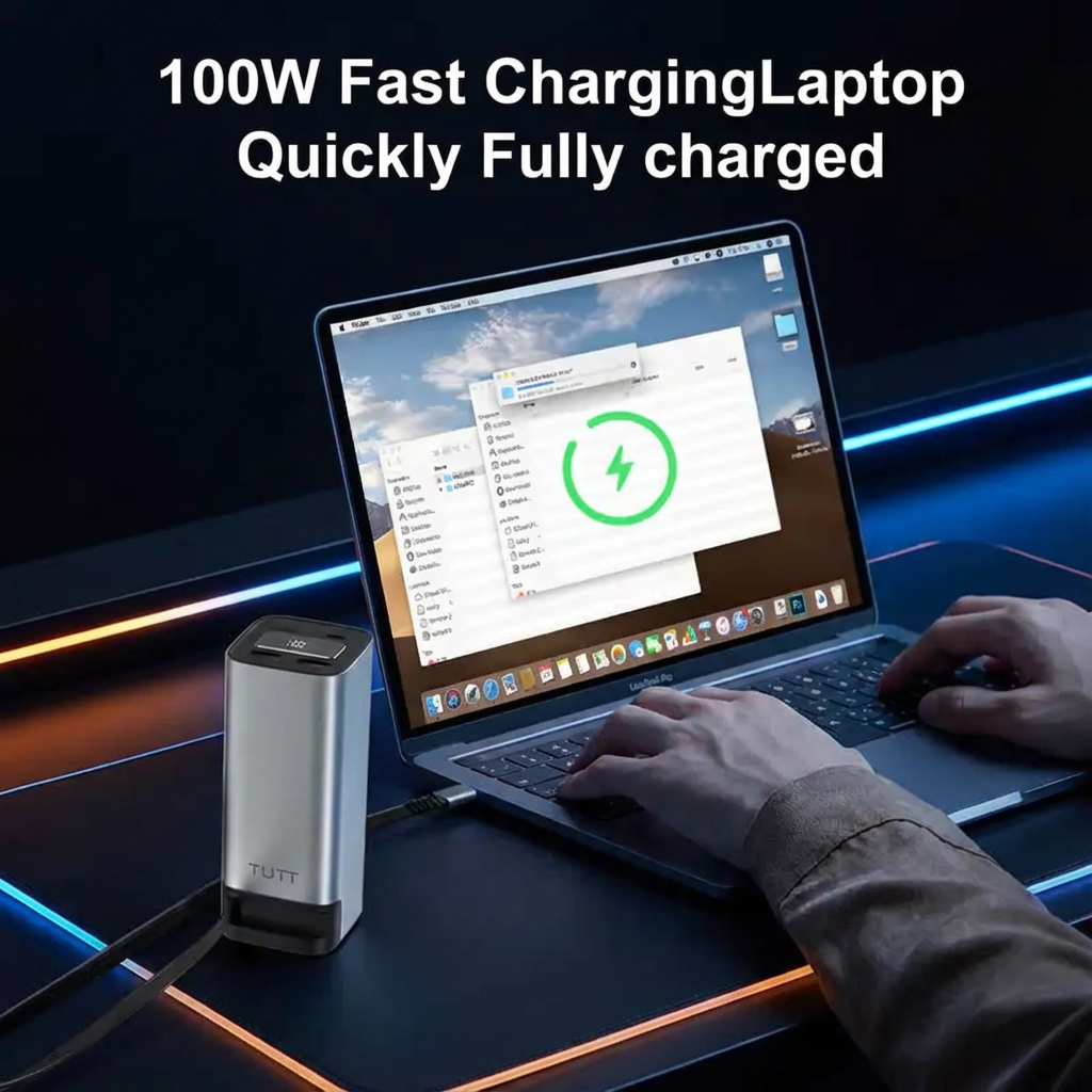 TUTT Monitor, Laptop Power Bank 100W 20,000mAh Retractable Cable LCD Display L1
