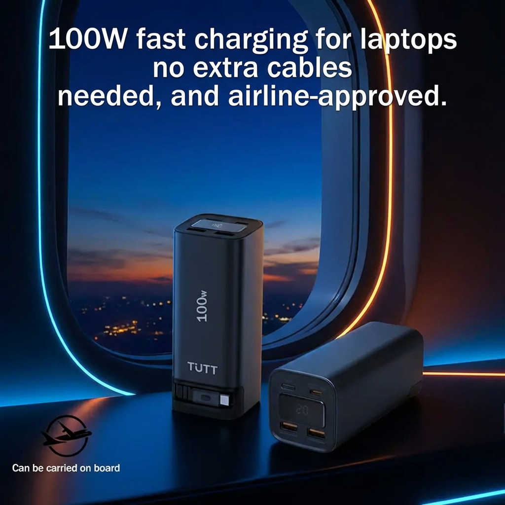 TUTT Monitor, Laptop Power Bank 100W 20,000mAh Retractable Cable LCD Display L1