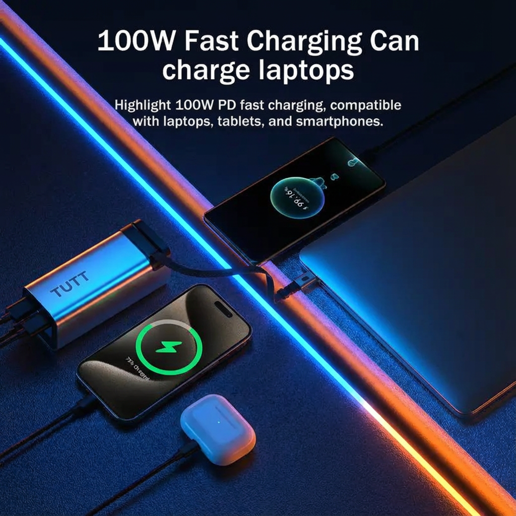 TUTT Monitor, Laptop Power Bank 100W 20,000mAh Retractable Cable LCD Display L1