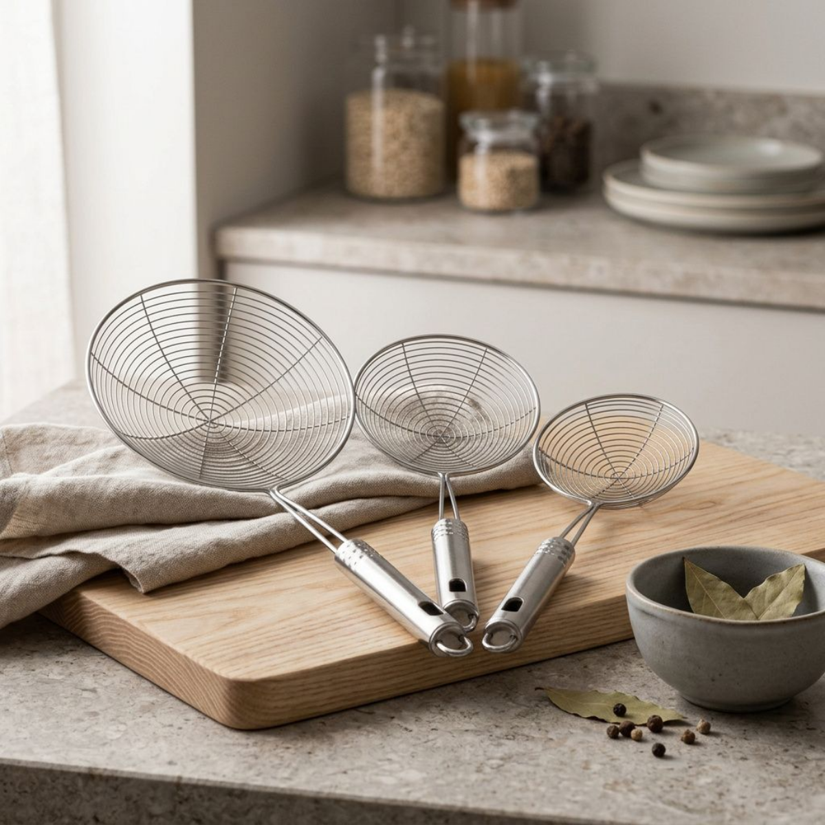 STARFRIT 098277 Set of 3 Stainless Steel Asian Style Spider Strainers