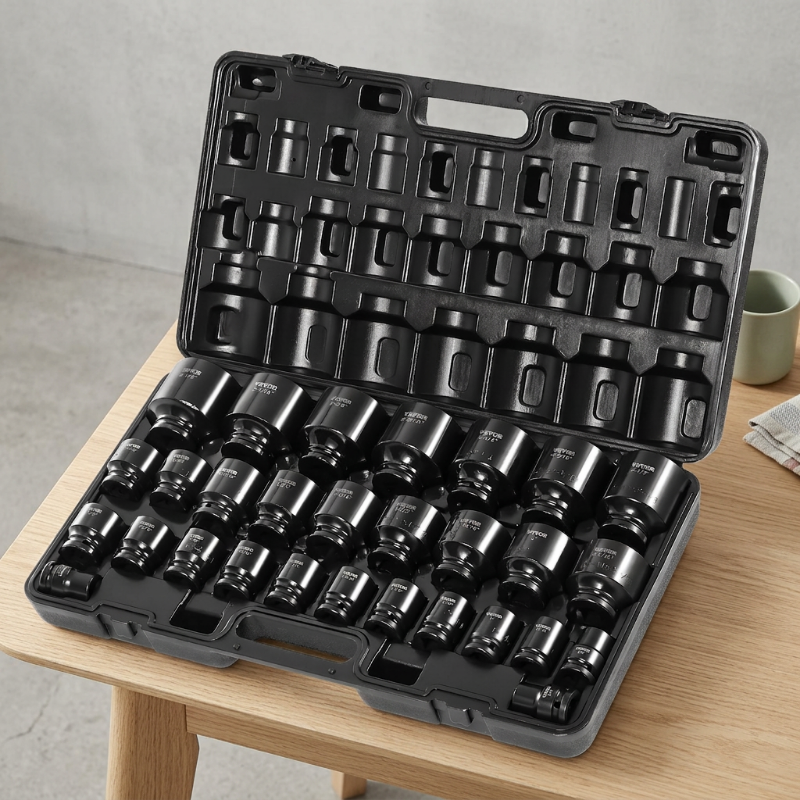 VEVOR Impact Socket Set 3/4 Inches 29 Piece Impact Sockets, 6-Point Sockets, Rugged Construction, CR-M0, 3/4 Inches Drive Socket Set Impact SAE 3/4 inch - 2-1/2 inch, with a Storage Cage