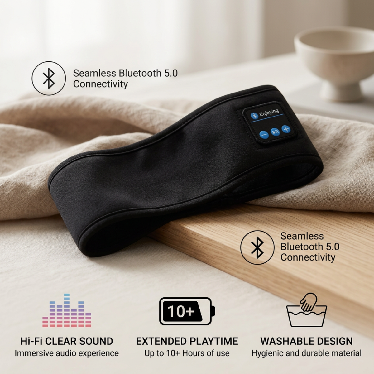 Bluetooth Wireless Headphones Sleep Eye Mask Headset Soft Elastic Comfortable Sports Headband Bluetooth Music Earphone