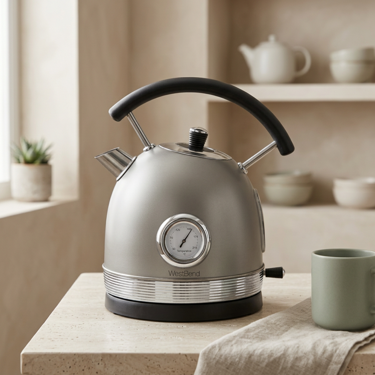 West Bend KTWBRTGR13 1.7L Retro Style Stainless Steel Electric Kettle