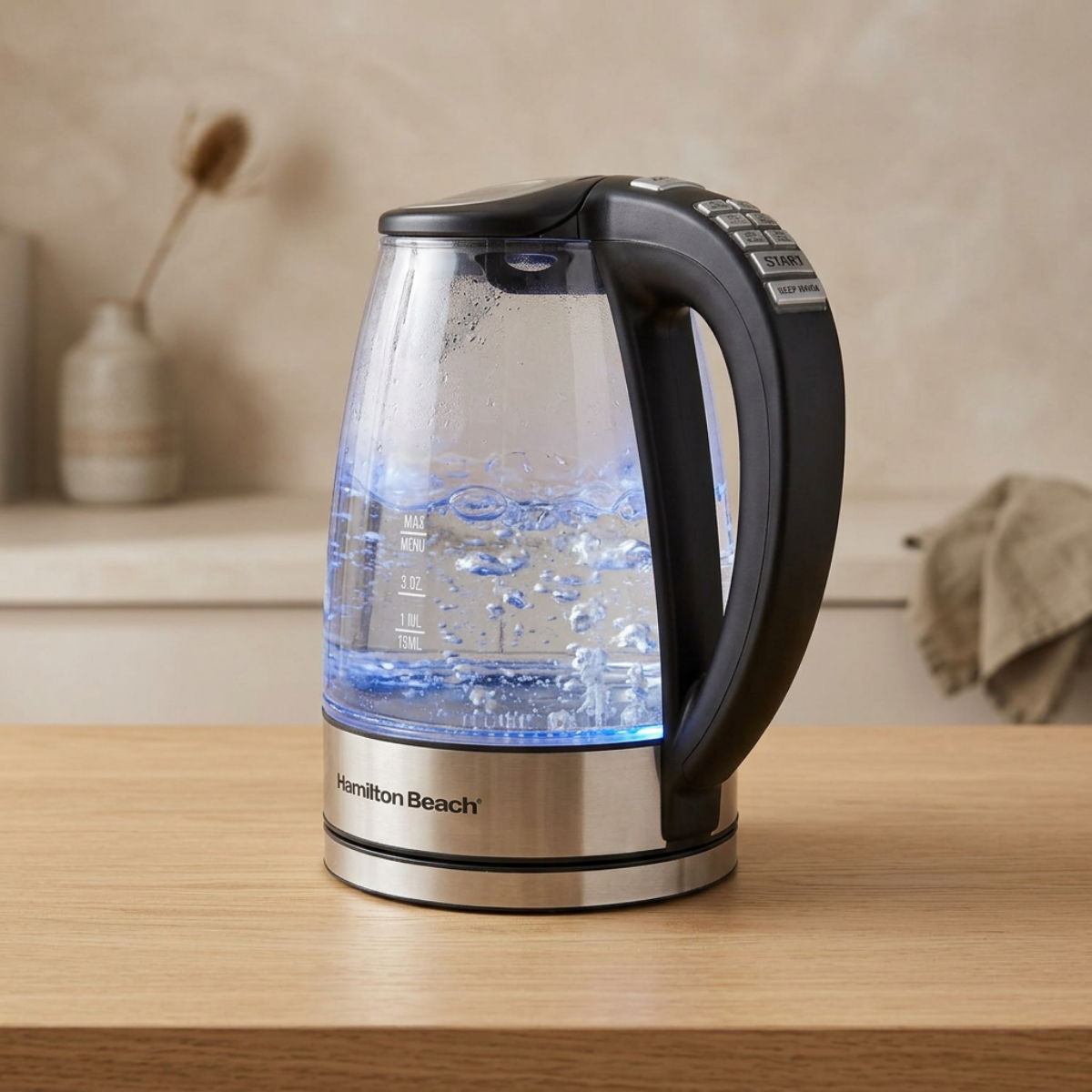 HAMILTON BEACH Glass Cordless Electric Kettle with 6 Programmable Adjustable Temperature Settings - 40941C