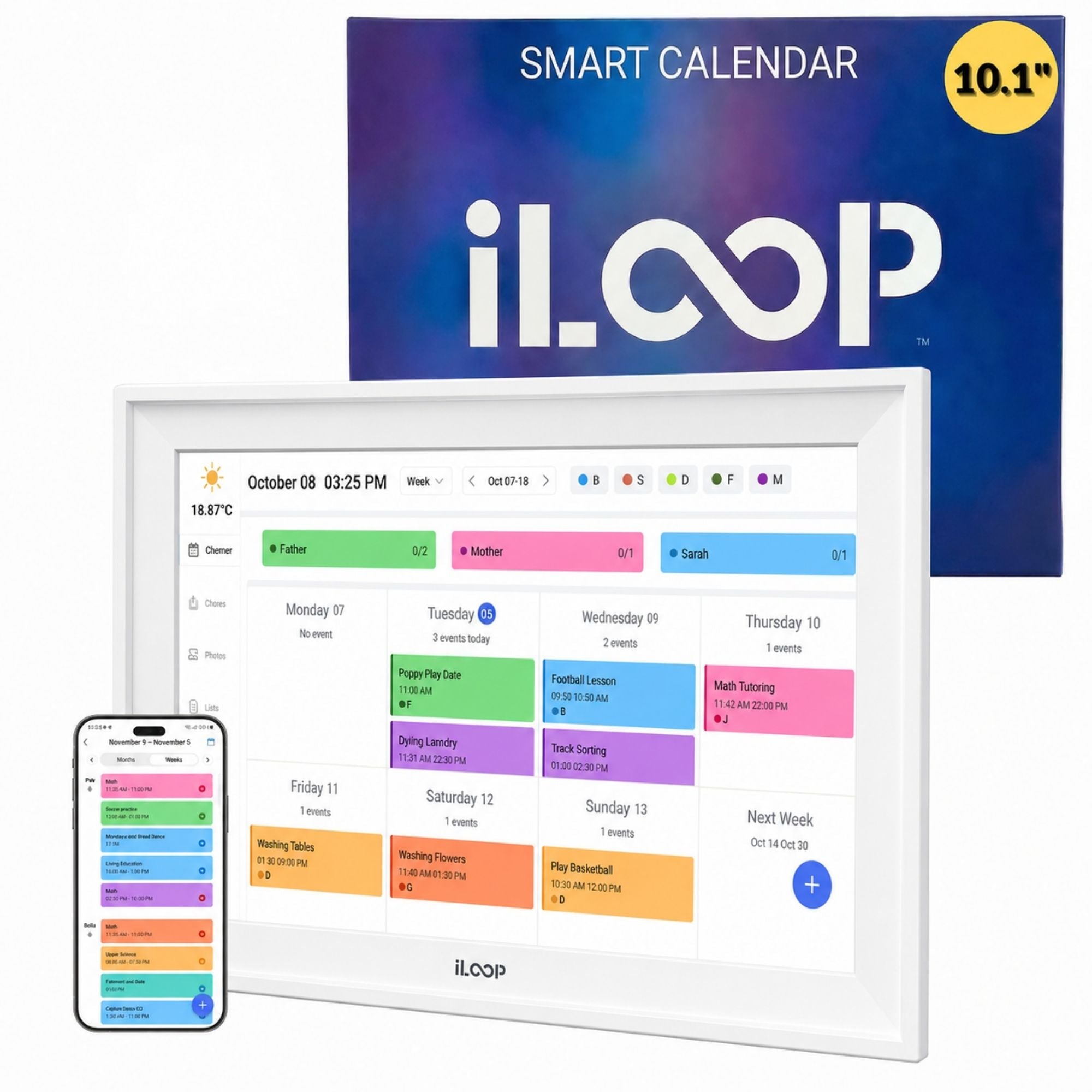 iLoop 10.1” Digital Calendar 32GB | Calendar, Wi-Fi Photo & Video Frame, Art Gallery | Premium Features No Subscription, Touchscreen