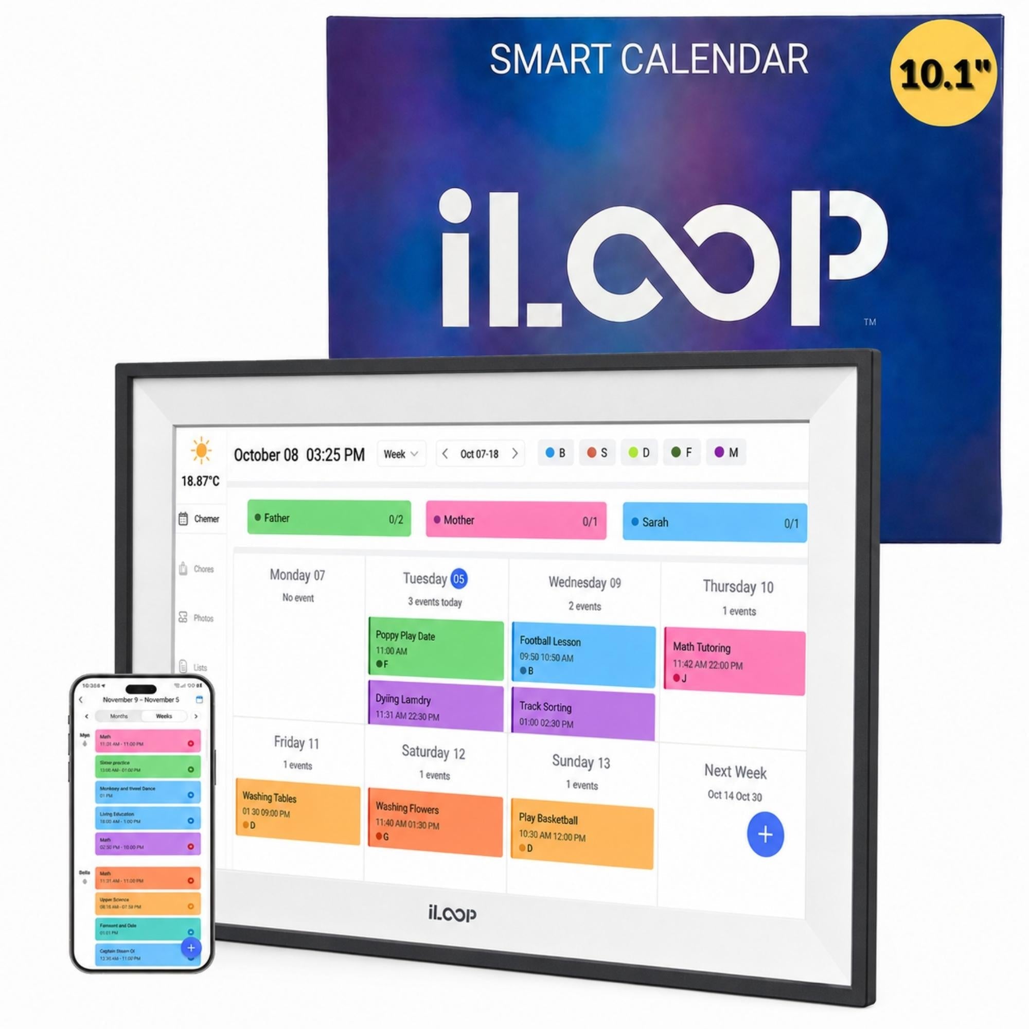 iLoop 10.1” Digital Calendar 32GB | Calendar, Wi-Fi Photo & Video Frame, Art Gallery | Premium Features No Subscription, Touchscreen