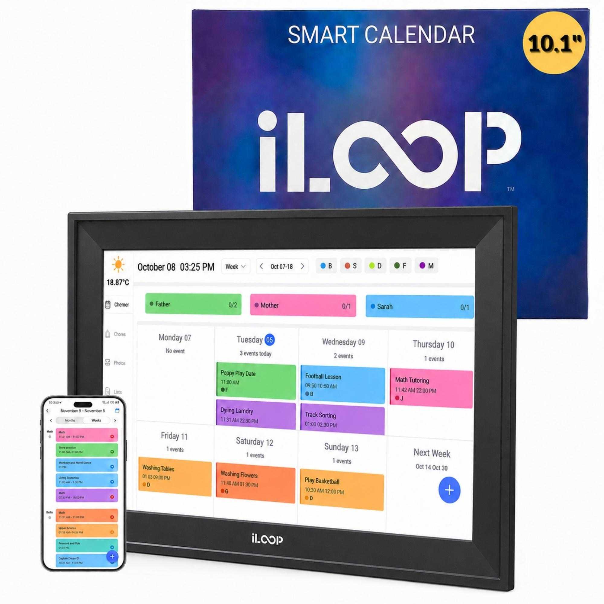 iLoop 10.1” Digital Calendar 32GB | Calendar, Wi-Fi Photo & Video Frame, Art Gallery | Premium Features No Subscription, Touchscreen