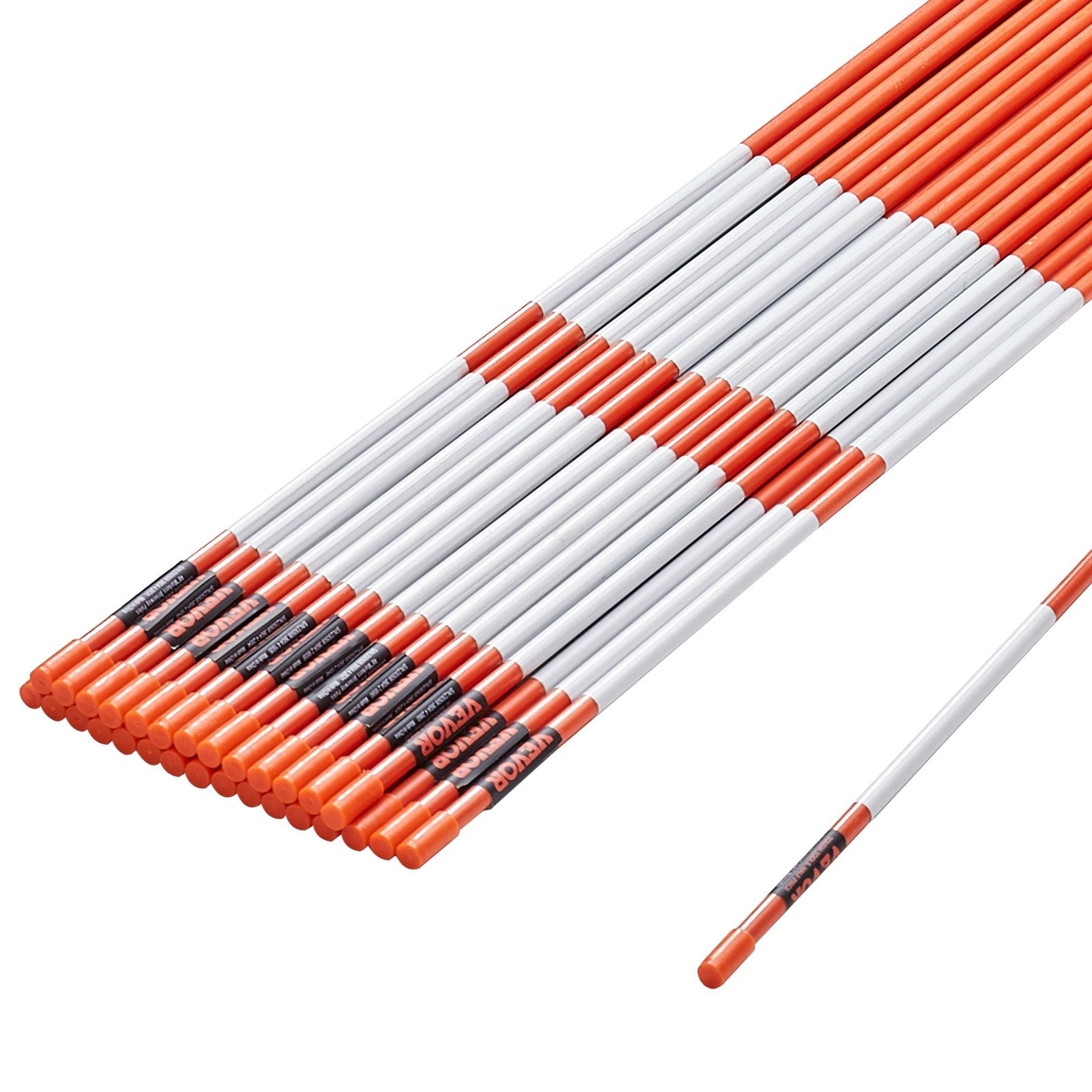 VEVOR Driveway Markers, 30 PCS 48 inch, 0.31 inch Diameter, Orange Fiberglass Poles Snow Stakes with Reflective Tape, 12" Steel Drill Bit & Protection Gloves for Parking Lots, Walkways Easy Visibility