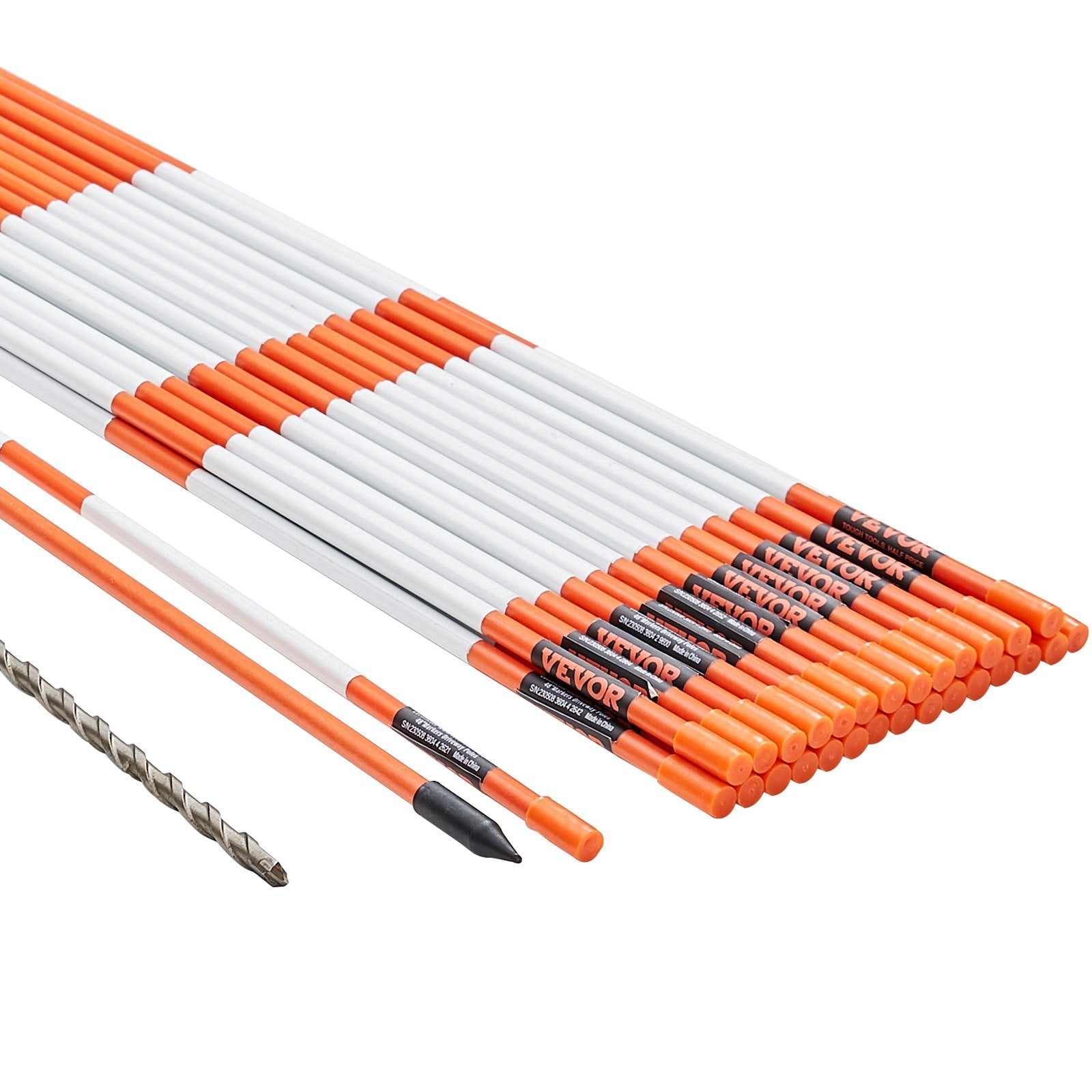 VEVOR Driveway Markers, 30 PCS 48 inch, 0.31 inch Diameter, Orange Fiberglass Poles Snow Stakes with Reflective Tape, 12" Steel Drill Bit & Protection Gloves for Parking Lots, Walkways Easy Visibility