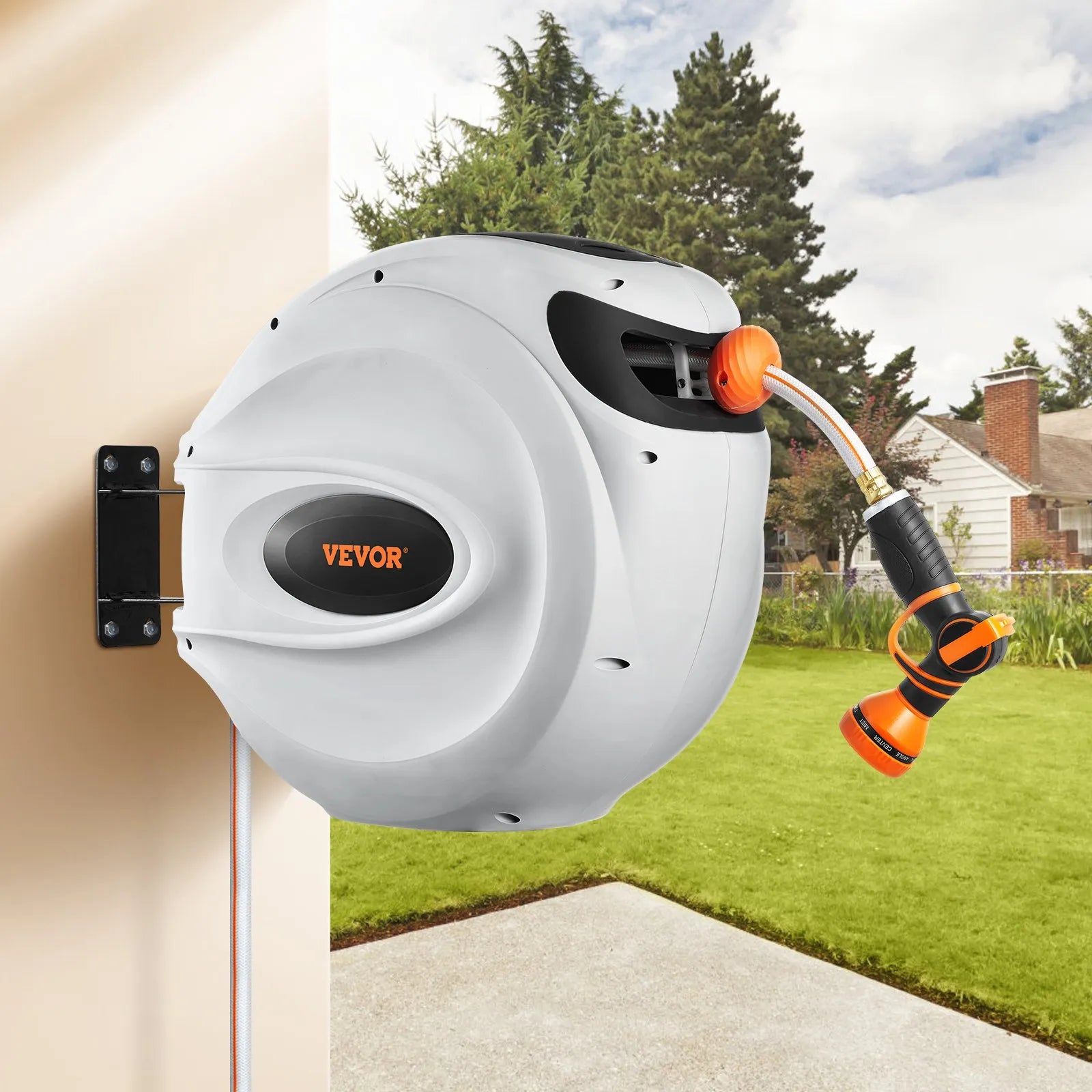 VEVOR Retractable Hose Reel Water Hose Reel 130'x1/2" 180° Swivel Wall-Mounted