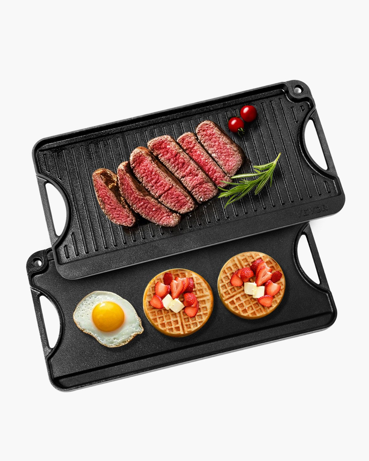 VEVOR 20x10 in Reversible Grill Griddle Pre-Seasoned BBQ Pan Cast Iron