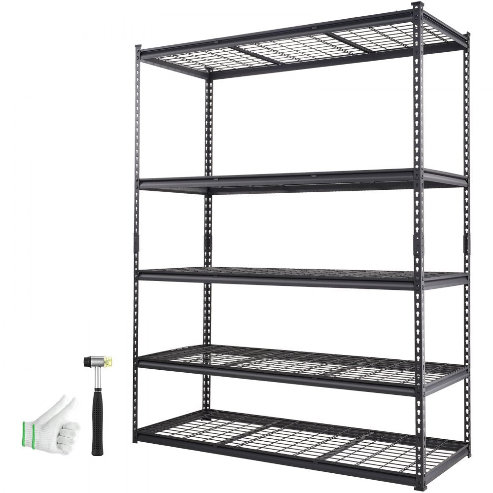 VEVOR Storage Shelving Unit, 5-Tier Adjustable, 2000 lbs Capacity, Heavy Duty Garage Shelves Metal Organizer Wire Rack, Black, 60" L x 24" W x 78" H for Kitchen Pantry Basement Bathroom Laundry Closet