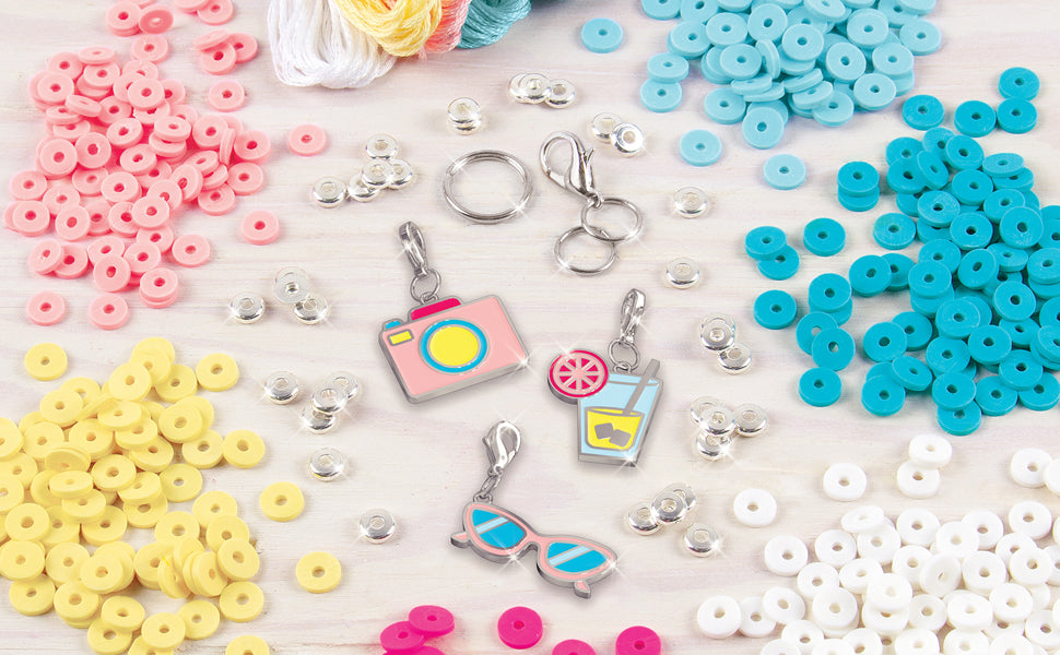 Summer Vibes Heishi Bead Bracelet Kit beads, charms, threads, and PlayTray