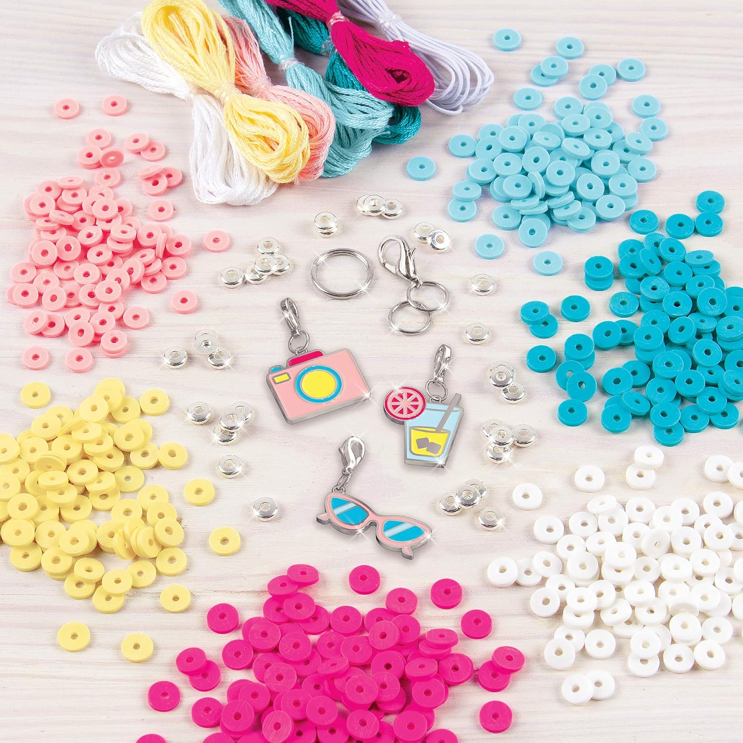 Finished colorful Heishi bead bracelets